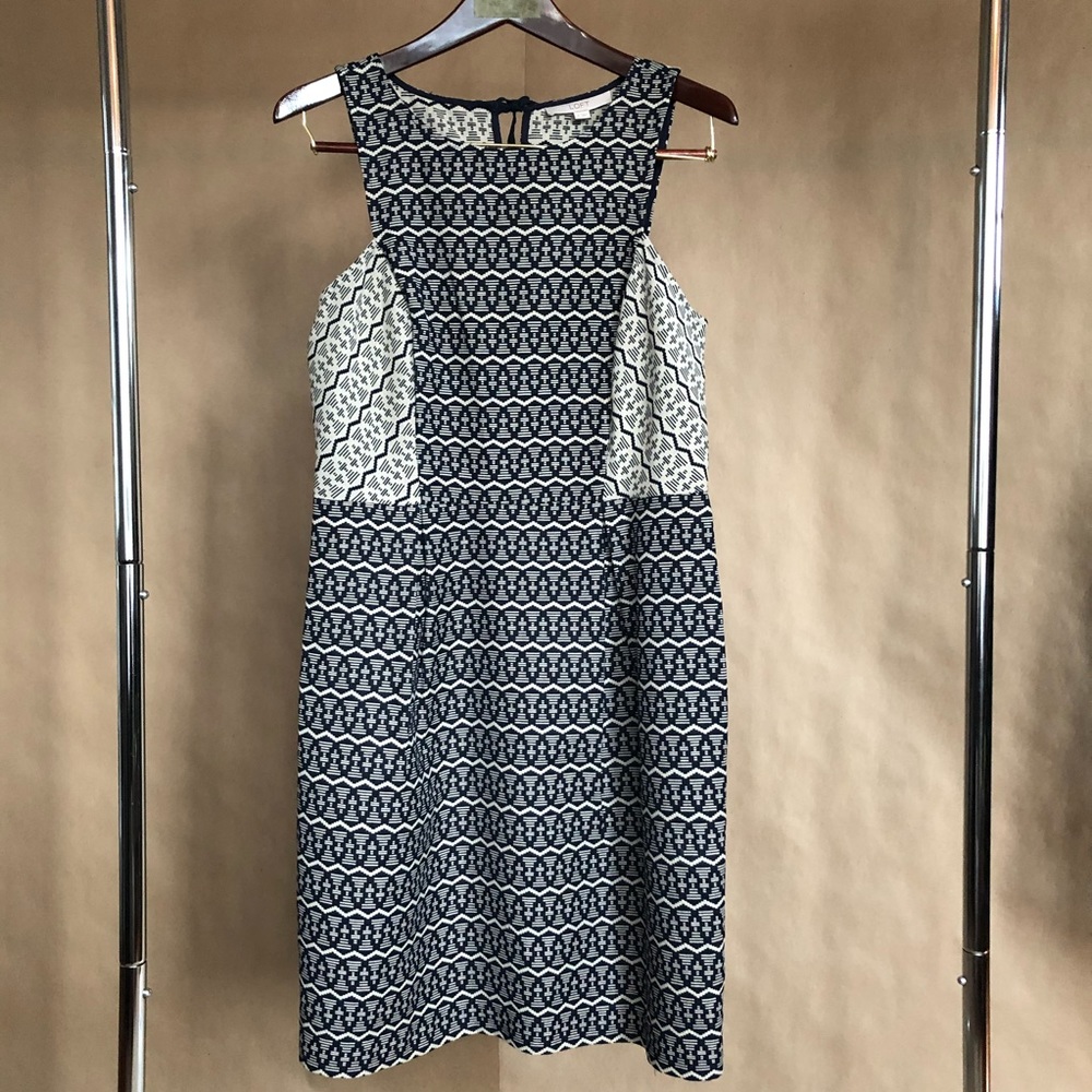 Loft blue & tan jacquard sleeveless midi dress NWT